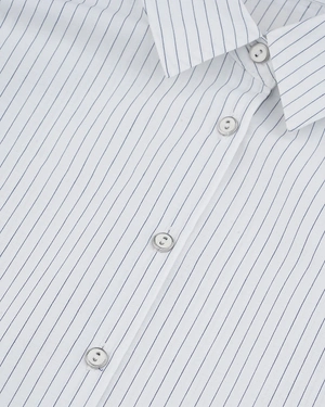 White cotton short-sleeved shirt with fine stripes | Shirts - 4