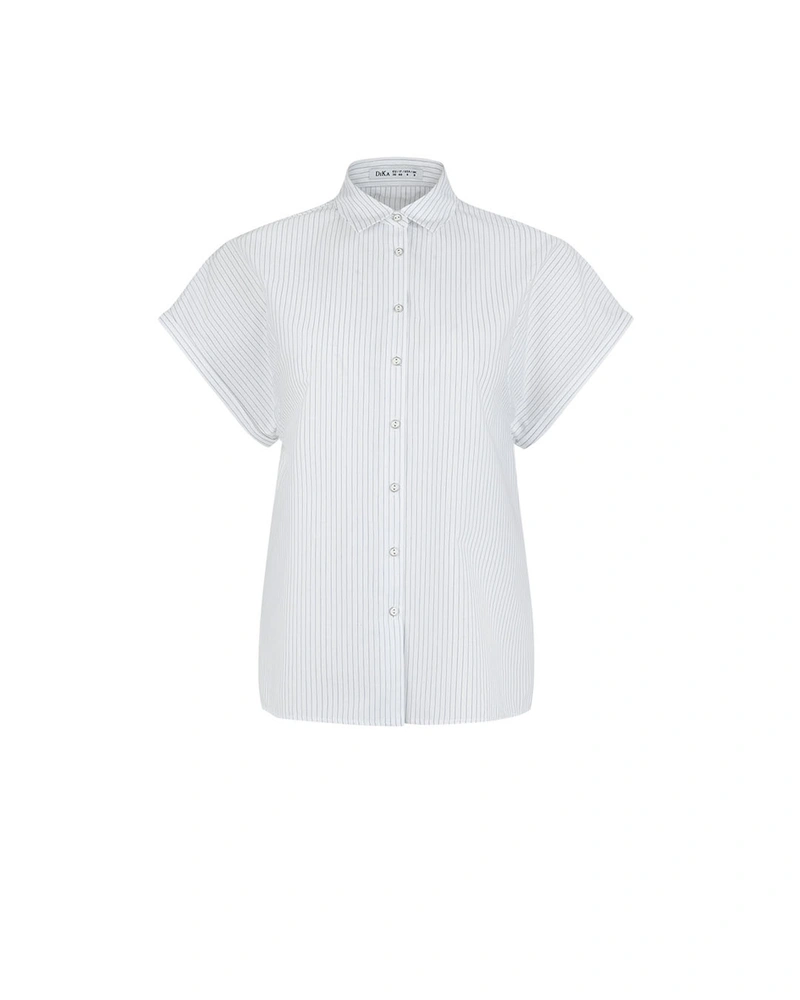 White cotton short-sleeved shirt with fine stripes | Shirts