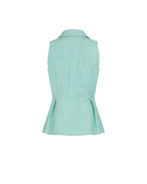 Ментово зелена ленена риза без ръкав с текстилна връзка на талията и фино закопчаване | НОВО | Dika.bg - 3 Ментово зелена ленена риза без ръкав с текстилна връзка на талията и фино закопчаване | НОВО - 3