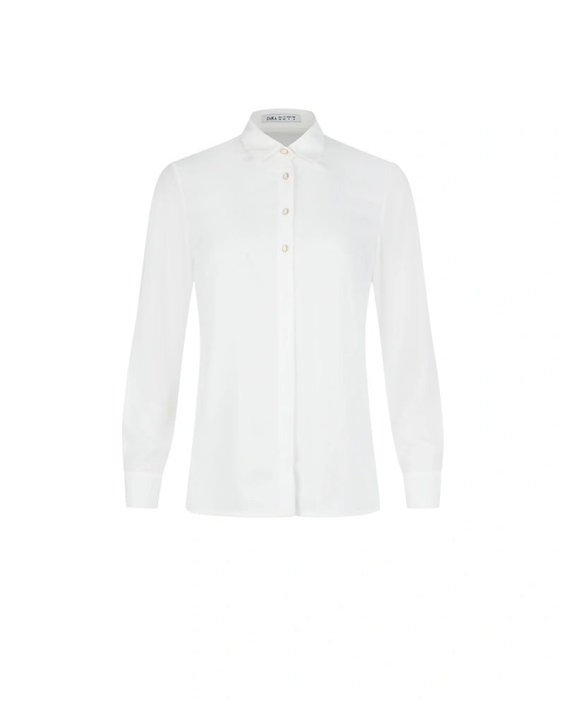Classic white women's shirt with an elegant silhouette | Blouses