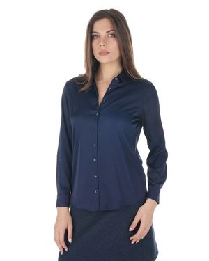 Navy blue cotton shirt with a classic silhouette | Blouses - 2