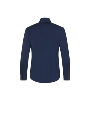 Navy blue cotton shirt with a classic silhouette | Blouses - 4