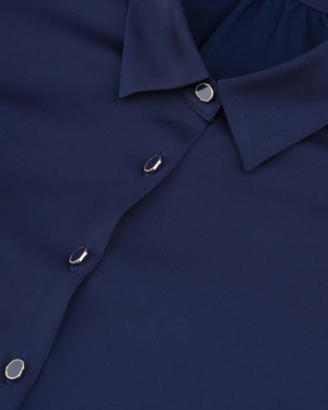 Navy blue cotton shirt with a classic silhouette | Blouses - 5
