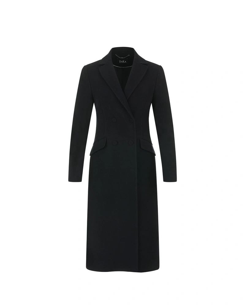 Dark blue double-breasted coat made of virgin wool | Outerwear
