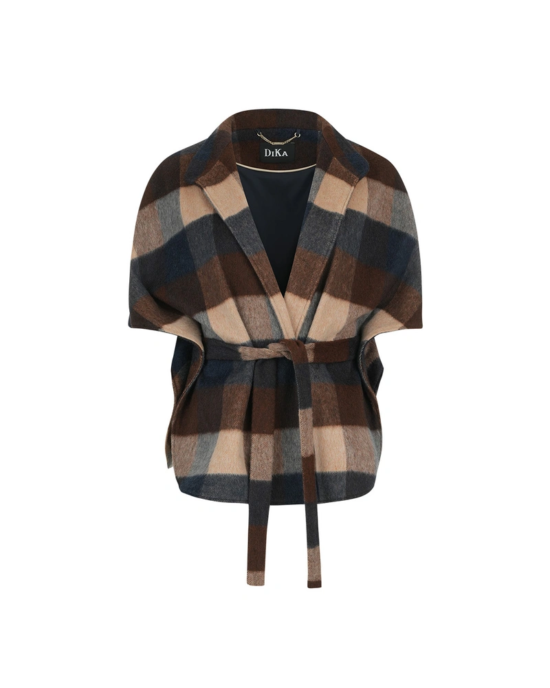 Short checked wool coat – poncho style | NEW