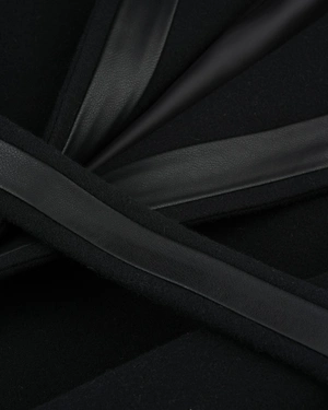 Short black wool coat with leather details | Outerwear | Dika.ge - 2 Short black wool coat with leather details | Outerwear - 2
