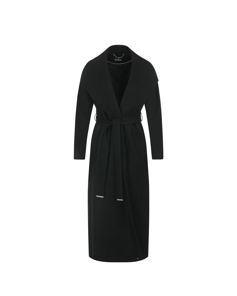 Black wool long coat with belt | NEW