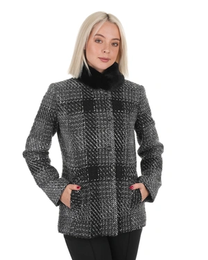 Short coat in black and gray check pattern | Outerwear - 4