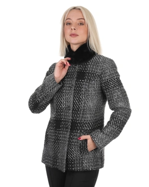 Short coat in black and gray check pattern | Outerwear - 5