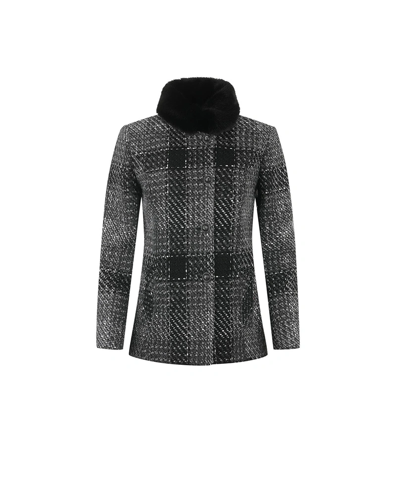 Short coat in black and gray check pattern | Coats