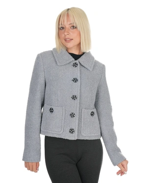 Short single-breasted bouclé coat in a wool blend, gray | Coats - 3