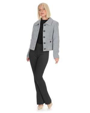 Short single-breasted bouclé coat in a wool blend, gray | Coats - 7