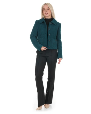 Dark green short single-breasted bouclé coat with wool blend | Gift Guides | Dikastore.ro - 3 Dark green short single-breasted bouclé coat with wool blend | Gift Guides - 3