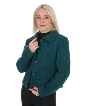 Dark green short single-breasted bouclé coat with wool blend | Gift Guides | Dikastore.ro - 4 Dark green short single-breasted bouclé coat with wool blend | Gift Guides - 4