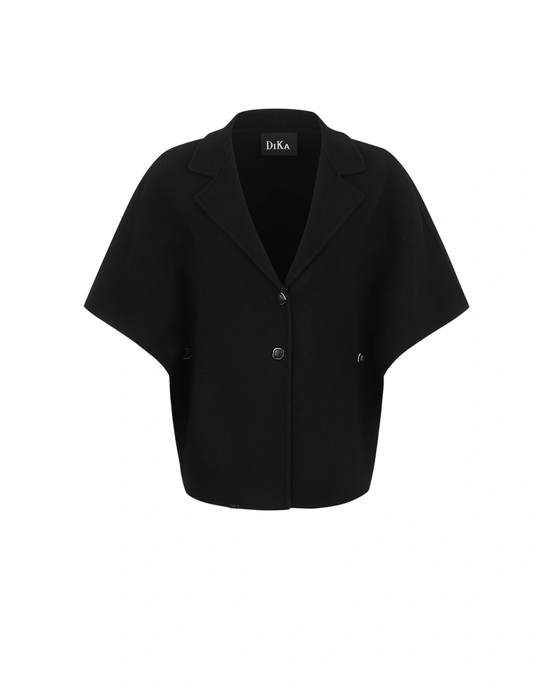 Short black wool coat – poncho style | NEW