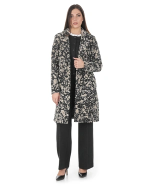 Long women's coat with an artistic print and textured fabric | Outerwear - 1