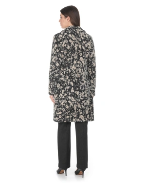 Long women's coat with an artistic print and textured fabric | Outerwear - 2