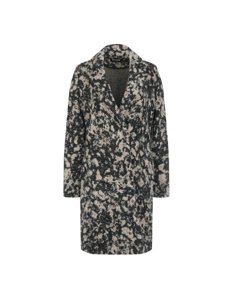 Long women's coat with an artistic print and textured fabric | Outerwear