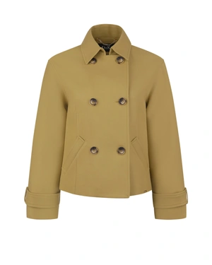 Women's short mustard coat with double-breasted fastening | Outerwear | Dika.bg Women's short mustard coat with double-breasted fastening | Outerwear
