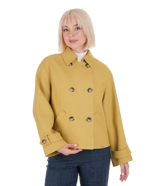 Women's short mustard coat with double-breasted fastening | Outerwear | Dika.bg - 1 Women's short mustard coat with double-breasted fastening | Outerwear - 1