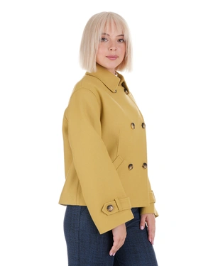 Women's short mustard coat with double-breasted fastening | Outerwear | Dika.bg - 3 Women's short mustard coat with double-breasted fastening | Outerwear - 3