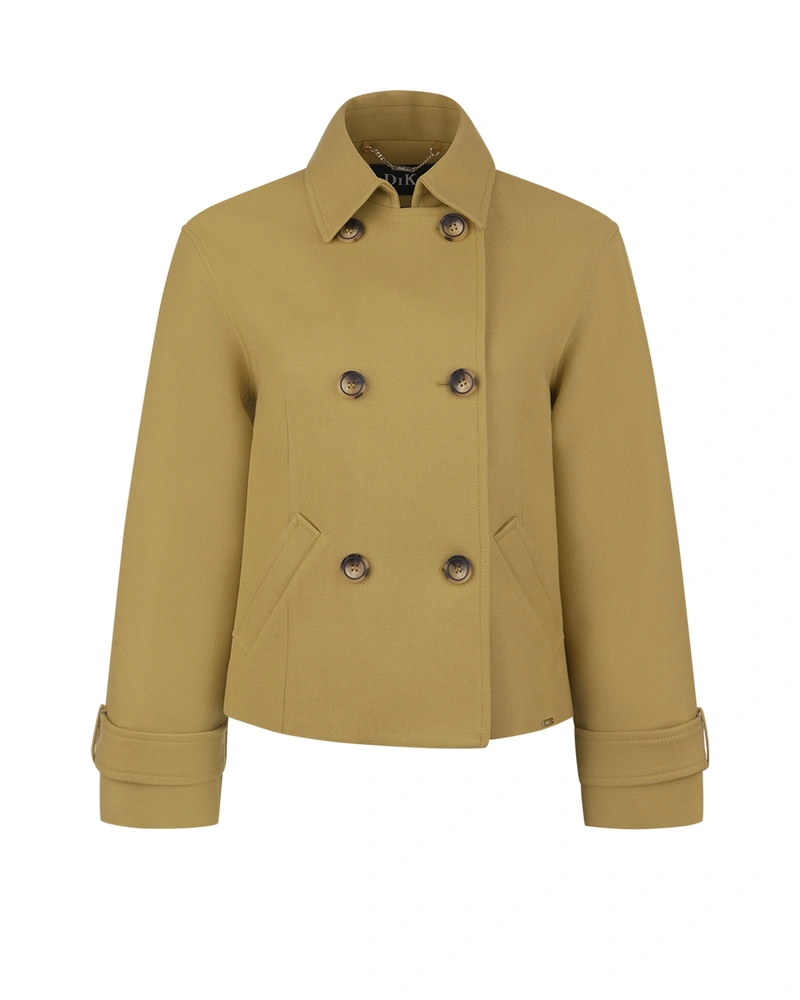 Women's short mustard coat with double-breasted fastening | Outerwear | Dika.bg Women's short mustard coat with double-breasted fastening | Outerwear