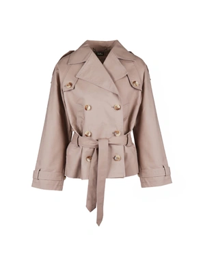 Short cotton trench coat in beige with belt and double-breasted fastening | NEW - 1