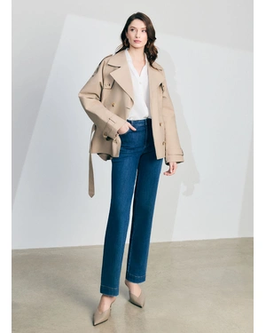 Short cotton trench coat in beige with belt and double-breasted fastening | NEW - 4