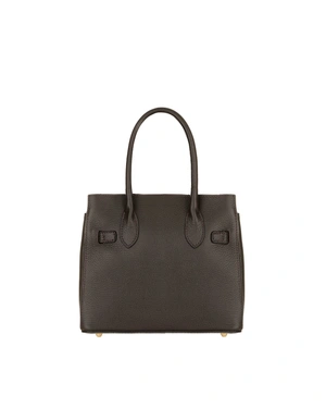 ტყავის მუქი ყავისფერი ხელჩანთა ორი სახელურითა და მოდური შესაკრავით | აქსესუარები - 2