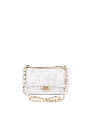 Elegant women's handbag of tweed and leather in ecru | Party collection | Dika.ge - 1 Elegant women's handbag of tweed and leather in ecru | Party collection - 1