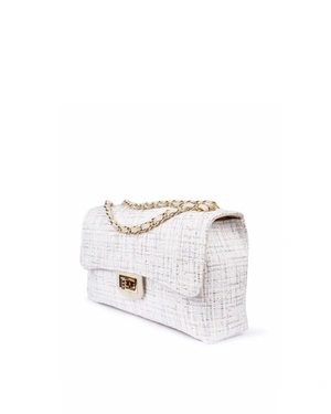 Elegant women's handbag of tweed and leather in ecru | Party collection | Dika.ge - 2 Elegant women's handbag of tweed and leather in ecru | Party collection - 2