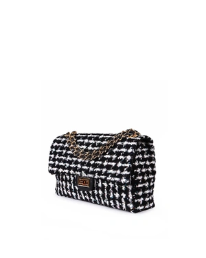 ელეგანტური შავი ქალის ხელჩანთა ტვიდისა და ტყავისგან დამზადებული | ჩანთები - 1