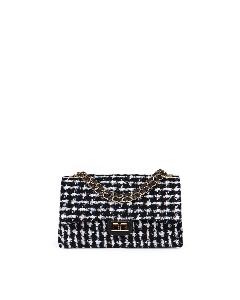 Elegant black women's handbag of tweed and leather | Bags | Dika.bg Elegant black women's handbag of tweed and leather | Bags