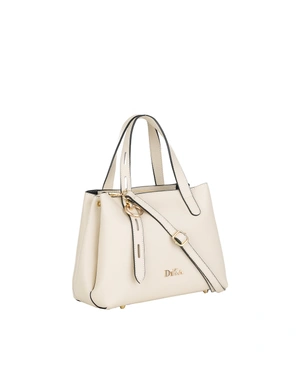 ღია კრემისფერი ტყავის ჩანთა ორი მოკლე სახელურით და ოქროსფერი აქსესუარებით | აქსესუარები - 1