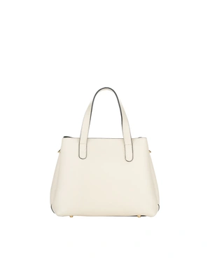 ღია კრემისფერი ტყავის ჩანთა ორი მოკლე სახელურით და ოქროსფერი აქსესუარებით | აქსესუარები - 2