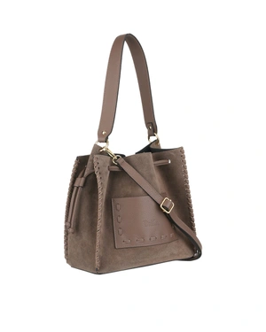 ნაცრისფერ-კრემისფერი ზამშისა და ტყავის ჩანთა | ტყავის ტანსაცმელი და აქსესუარები - 1