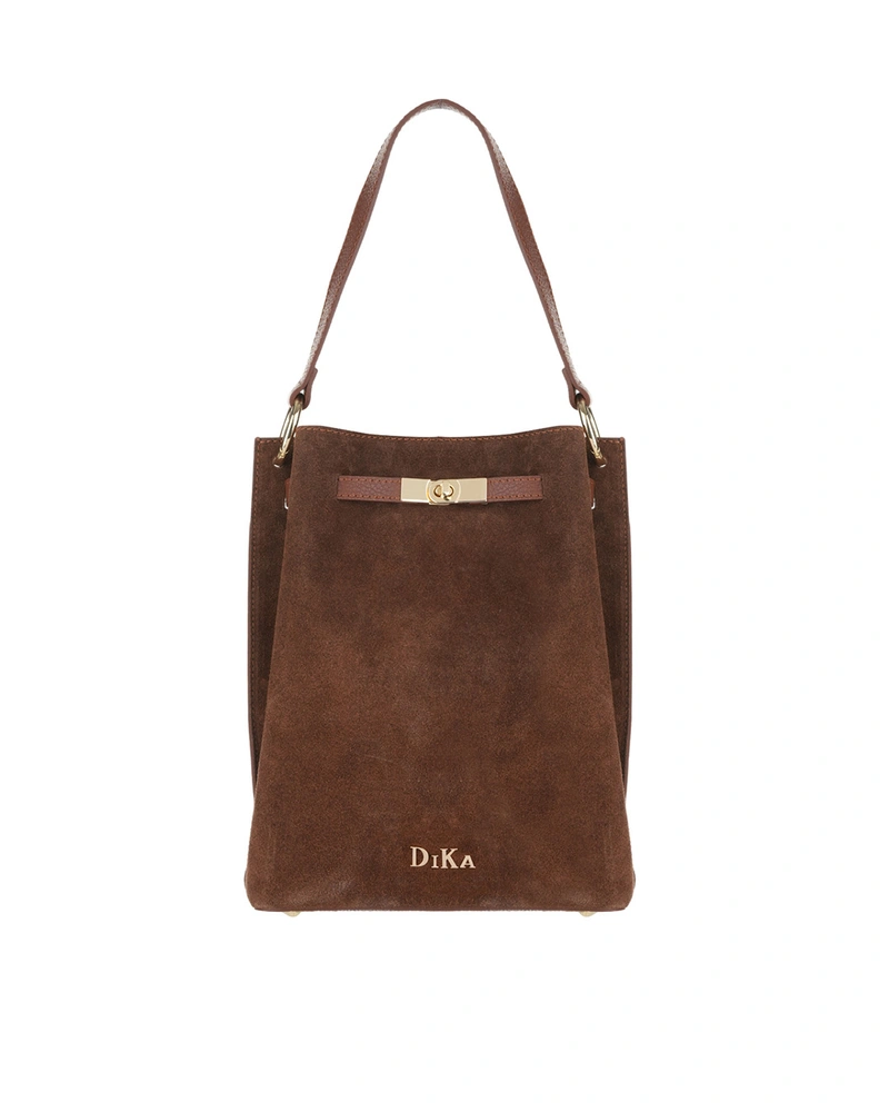 Chocolate brown suede bucket bag | Bags