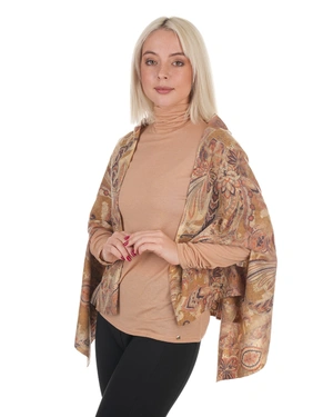 Шал с индийски мотиви в бежовата гама, с вълнен бленд | НОВО | Dika.bg - 3 Шал с индийски мотиви в бежовата гама, с вълнен бленд | НОВО - 3