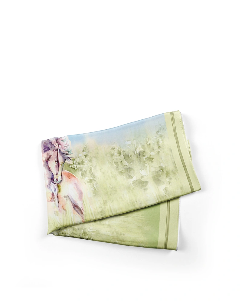 Шал тип каре, акварелен пейзаж с кон | АКСЕСОАРИ ЛЯТО