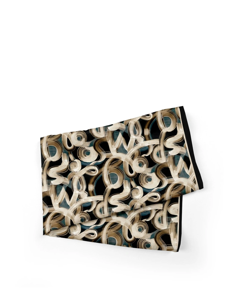 Парео с графичен мотив в бежово-кафявата гама със сини акценти | Шалове