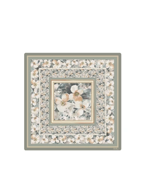 Scarf with floral motifs in beige and sage color | Scarfs - 3