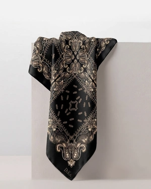 Women's scarf made from recycled polyester with a modern black-toned pattern | Scarfs - 1