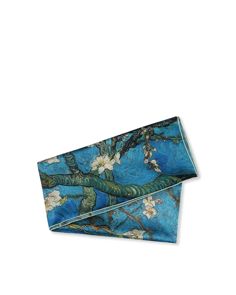Silk scarf with a stylized blossoming tree print on a turquoise background | Scarfs and Hats | Dika.bg Silk scarf with a stylized blossoming tree print on a turquoise background | Scarfs and Hats