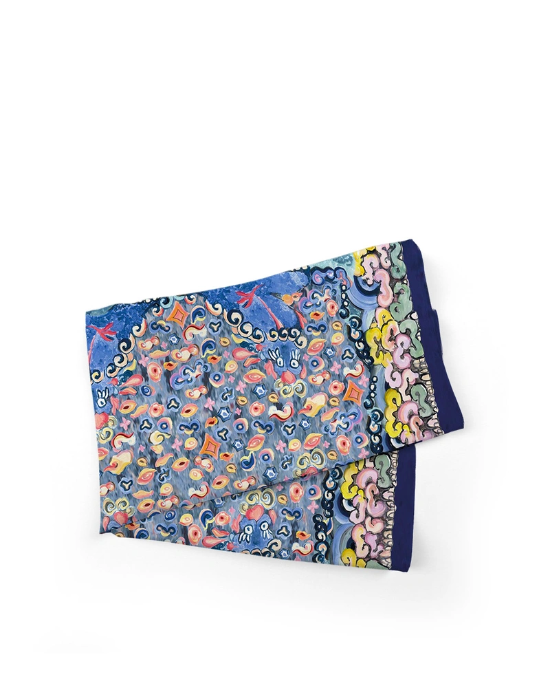 Ethereal neck scarf with art motifs in deep blue | NEW
