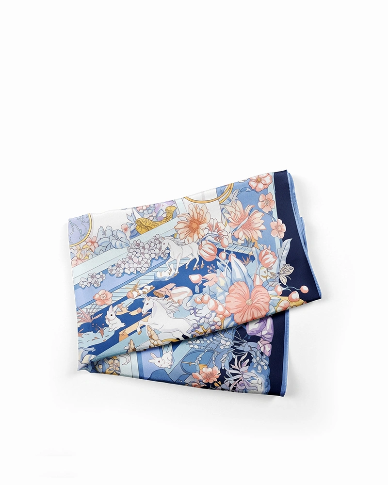 Stylish square scarf in blue tones made from 100% silk | Scarfs