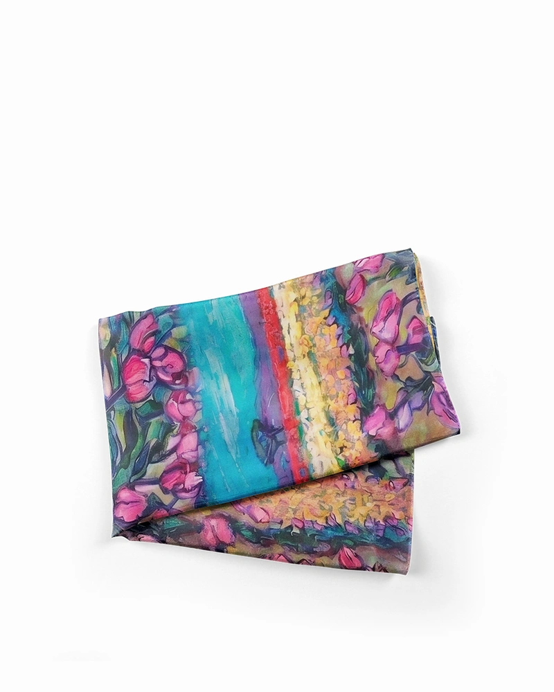 Large 100% natural silk scarf with a vibrant landscape print | Scarfs | Dika.bg Large 100% natural silk scarf with a vibrant landscape print | Scarfs