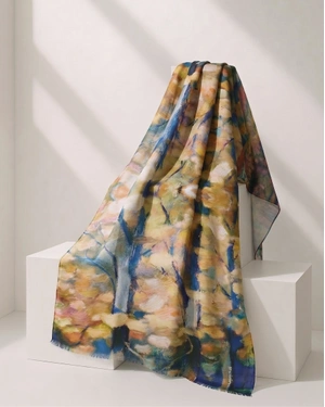 Women's modal and silk scarf with an autumn landscape print | Scarfs - 1