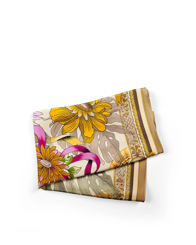 Scarf with tropical flowers in earthy shades | NEW | Dikastore.ro Scarf with tropical flowers in earthy shades | NEW