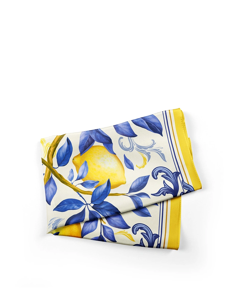 Scarf with a Sicilian print featuring lemons | Scarfs | Dikastore.ro Scarf with a Sicilian print featuring lemons | Scarfs