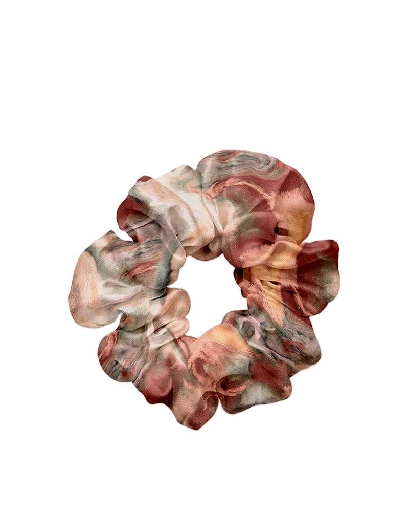 Scrunchie with a watercolor print in grey-brown tones | Scarfs | Dikastore.ro Scrunchie with a watercolor print in grey-brown tones | Scarfs